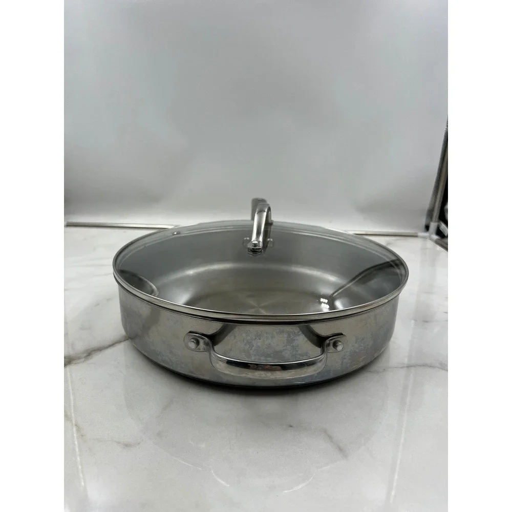 Tools of the Trade Basics 12 Inch 5QT Stainless Steel Saute Pan with Glass Lid